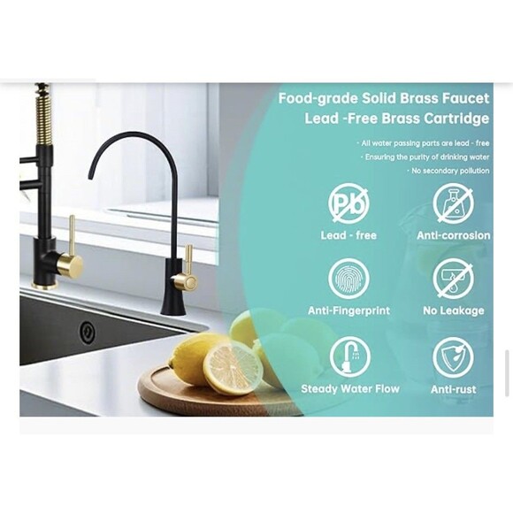EKRTE Drinking Water Faucet Kitchen Bar Sink Matte Black and Champagne Gold - Picture 7 of 16